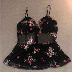 Black, mesh, floral tank top